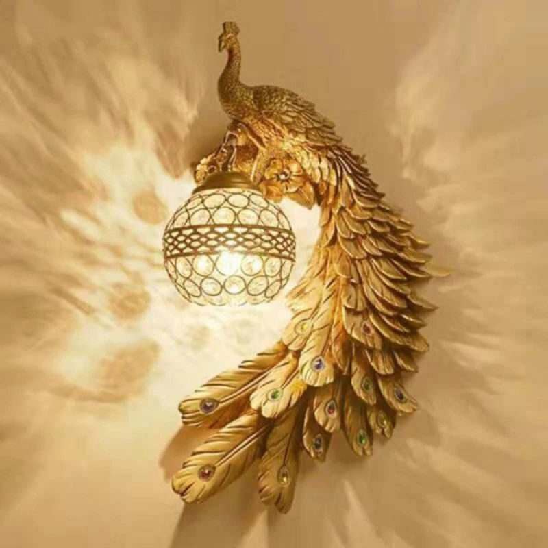 

SANDYHA Modern Peacock Bird Wall Lamp Color Home Resin Bracket Lamps Staircase Living Room Bedroom Bed Decoration Indoor Light