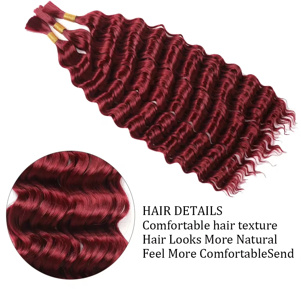 Borgonha #   99j cabelo humano em massa sem trama 1 pacote 50g onda profunda cabelo humano em massa para trança 12a extensões de cabelo para tranças boho
