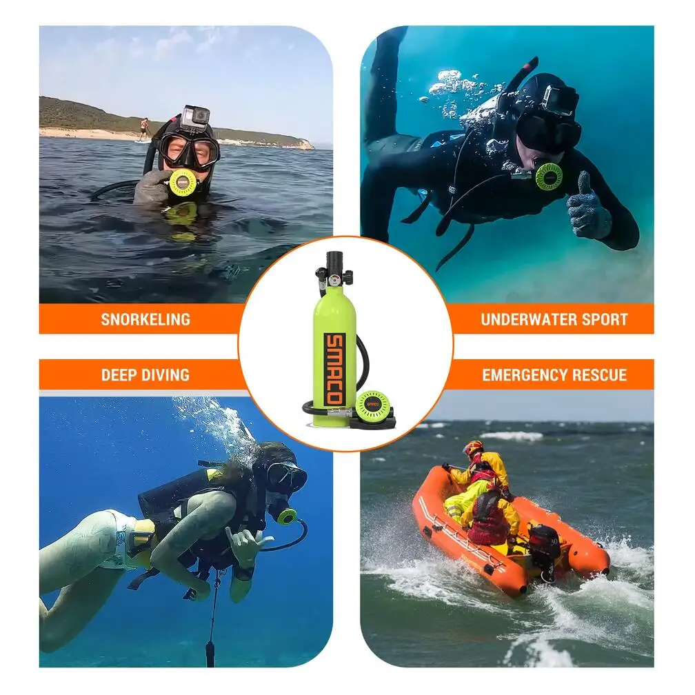 Smaco S400plus Scuba Diving Equipment Diving Cylinder Oxygen Bottle Mini Scuba Tank Snorkeling Set Pump Respirator Adapter Buceo