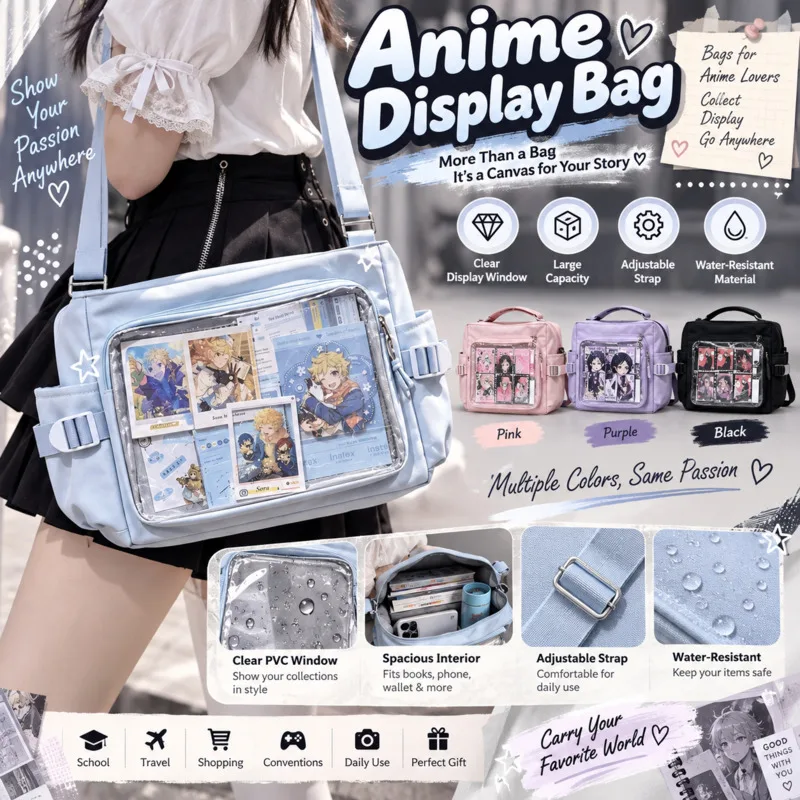 Women Handbag Y2K Itabag Crossbody Shoulder Bag, Large Capacity Clear Badge Display, Women School Collectible Storage Gift New