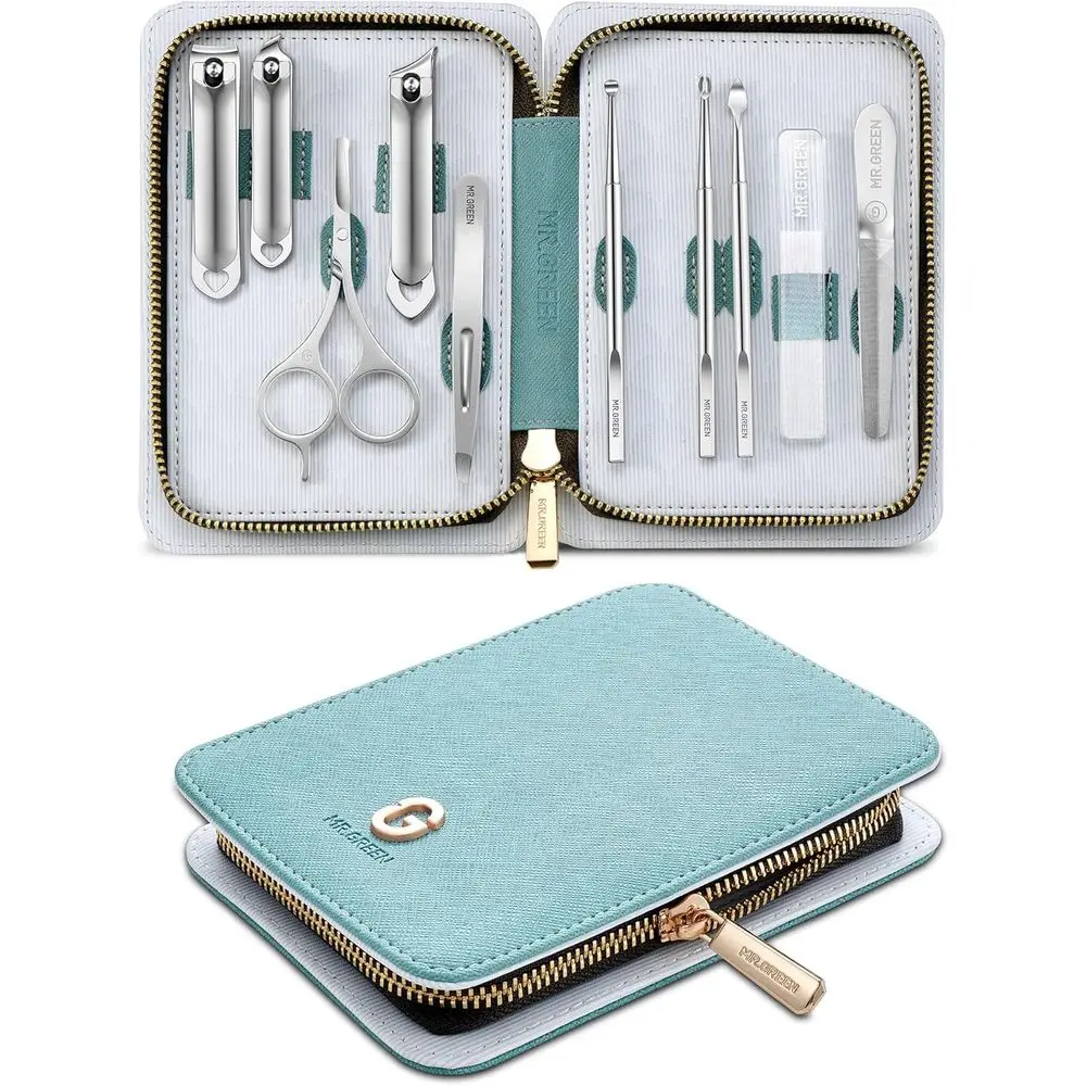 10-in-1 Professional Manicure and Pedicure Kit, Portable Travel Nail Care Set with Leather Case for Men & Women