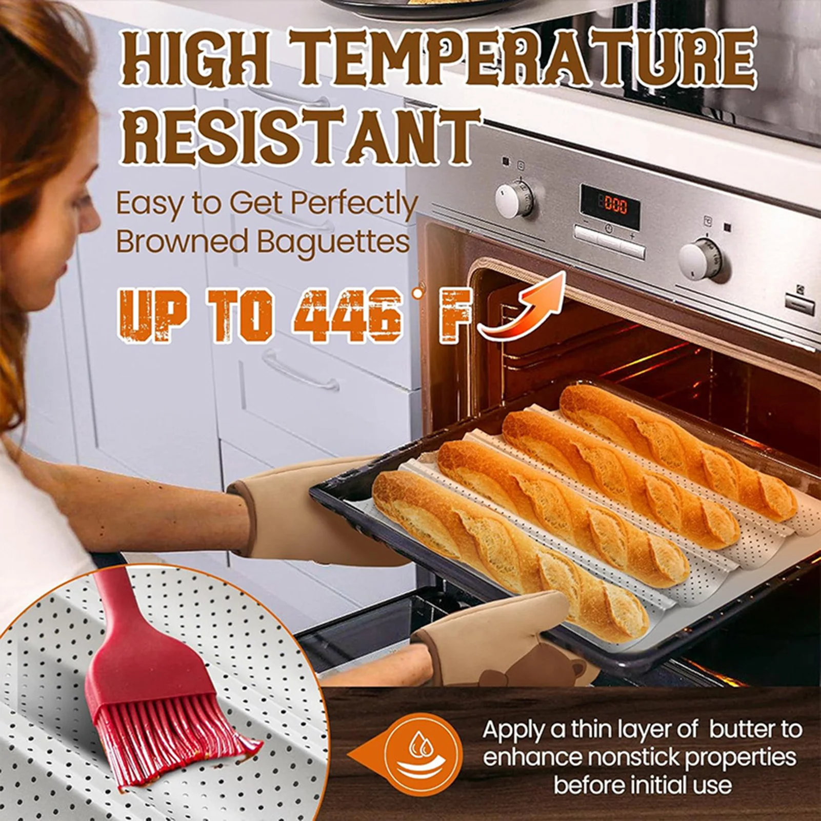 

Форма для хлеба с антипригарным покрытием, термостойкий противень для выпечки, перфорированная 4-хлистная форма для выпечки хлеба для французского сэндвича, тостов, тесто для выпечки