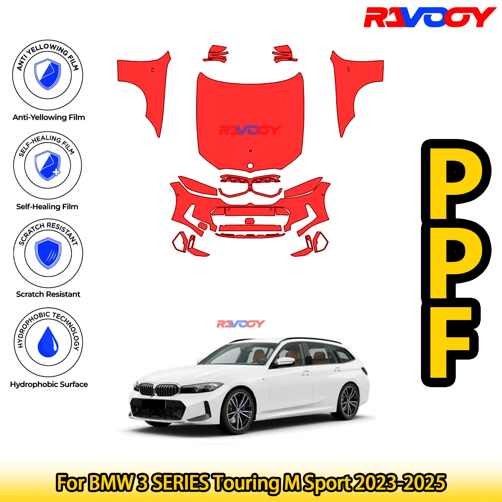

For BMW 3 SERIES Touring M Sport 2023-2025 Glossy Matte Black Precut front PPF Kit Paint Protection Film