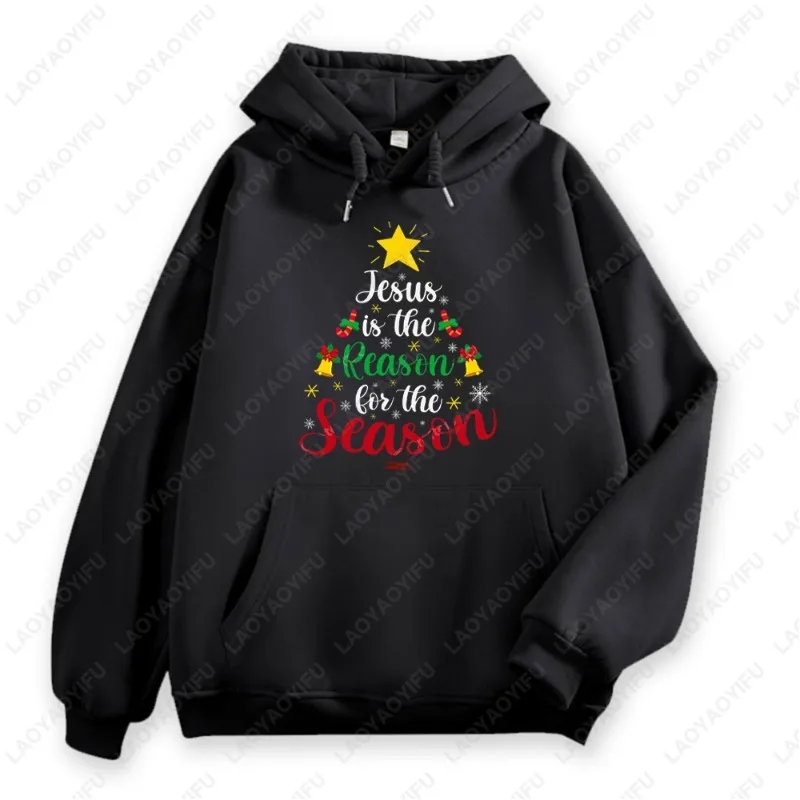 Retro Style Jesus Is The Reason for The Season Hoodie Christmas Tree Printing Sweatshirt Trendy Y2k Streetwear Unisex Pullovers