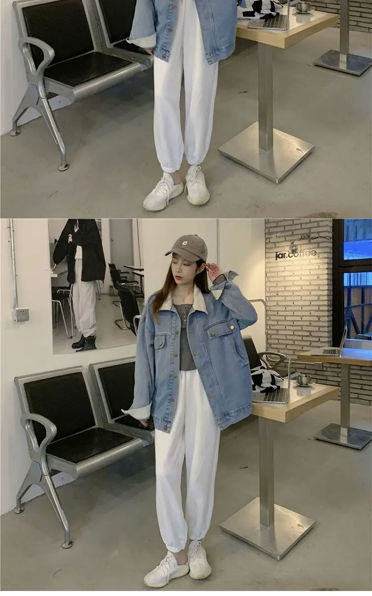 معطف الدنيم للنساء الشتاء جلد الغنم مبطن مقنعين زر مزين أفخم اقتصاص اصطف رفرف سمكا الرباط شيك #6