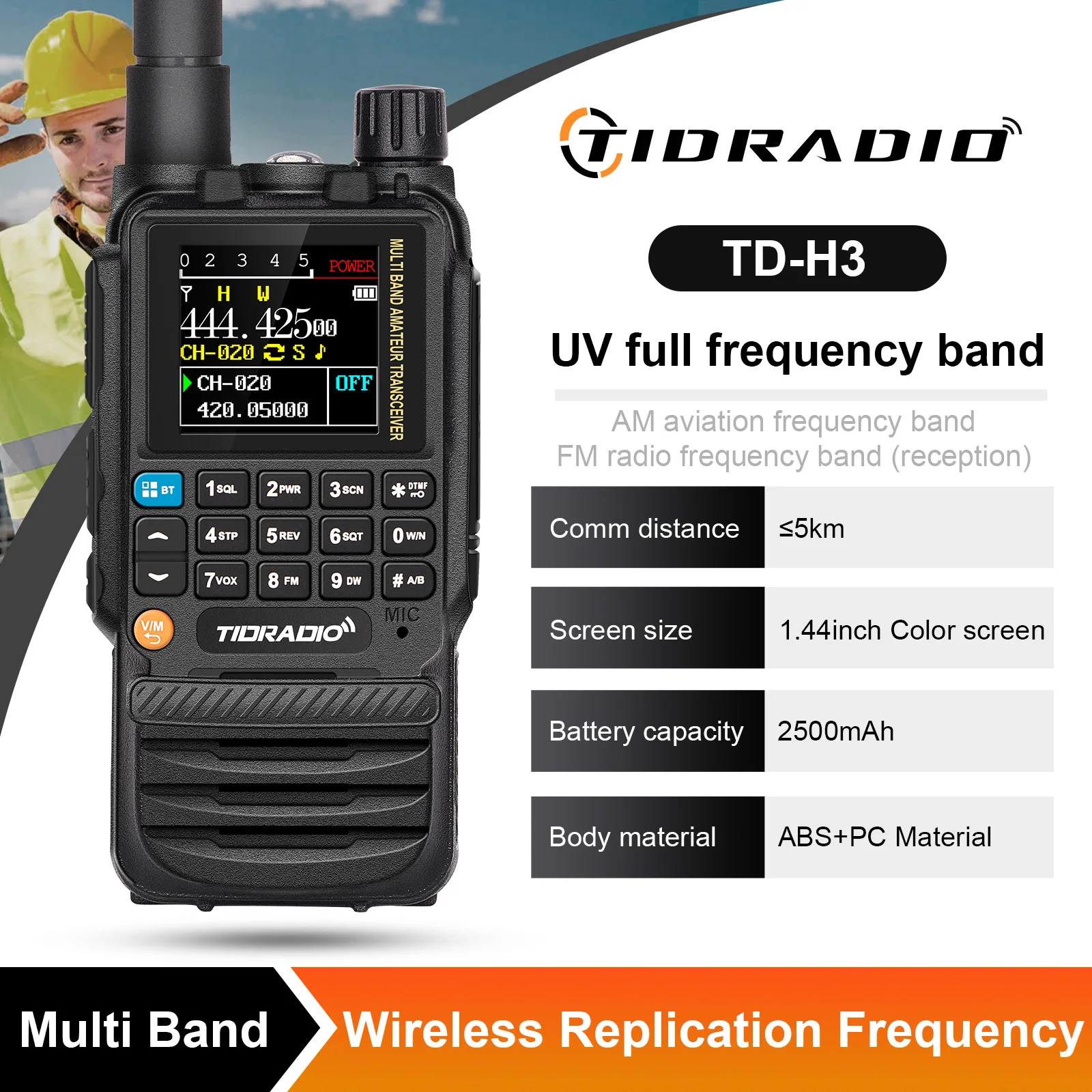 TIDRADIO H3 Long Range Walkie Talkies Wireless Programming Air Band Handheld Tow Way Radio Frequency Copy Wireless Station HAM