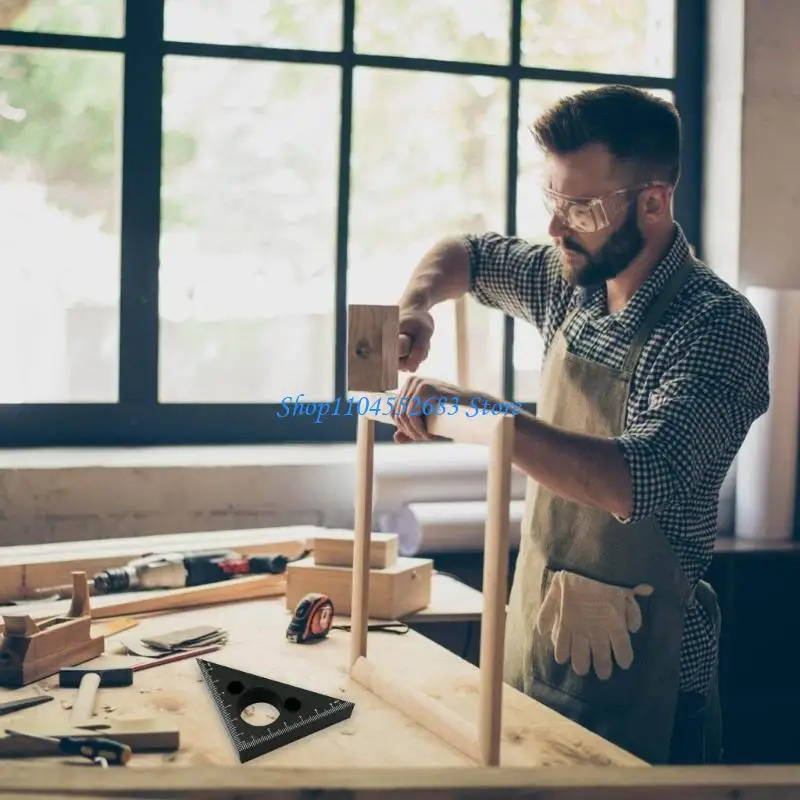 Règle Y6GD à droit 45/90 degrés Small Aluminium Triangles Ruler avec des échelles métriques