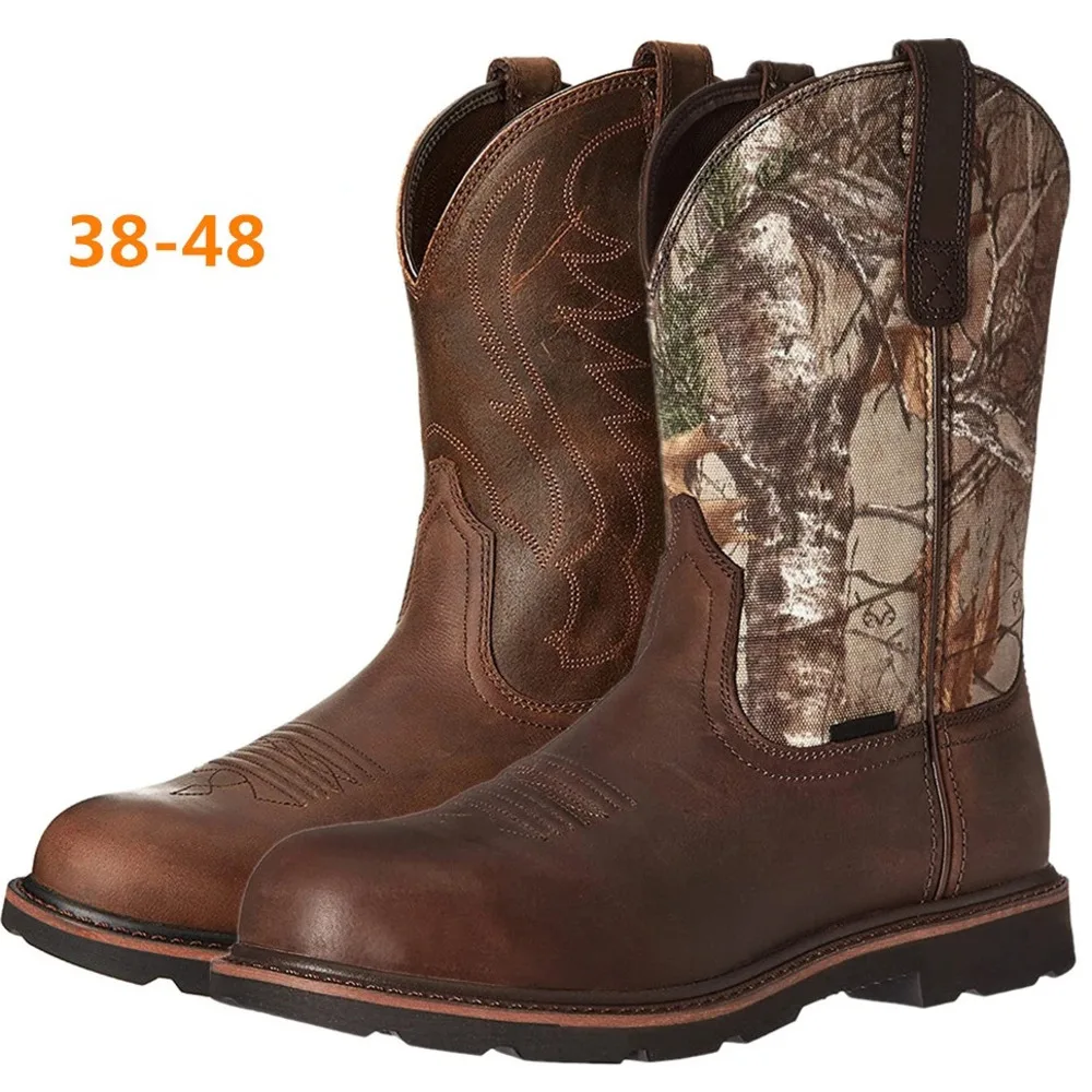 

Новые модные мужские ковбойские ботинки-слипоны с вышивкой в винтажном стиле, высокие мотоциклетные ботинки для снега, большие размеры 38-48