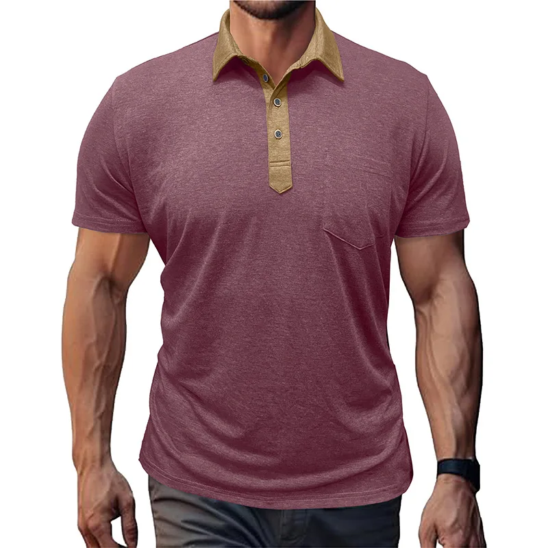 

Men's Short Sleeve Lapel T-shirt Men's Polo Shirt Casual Color Block Design Mens Breathable Top