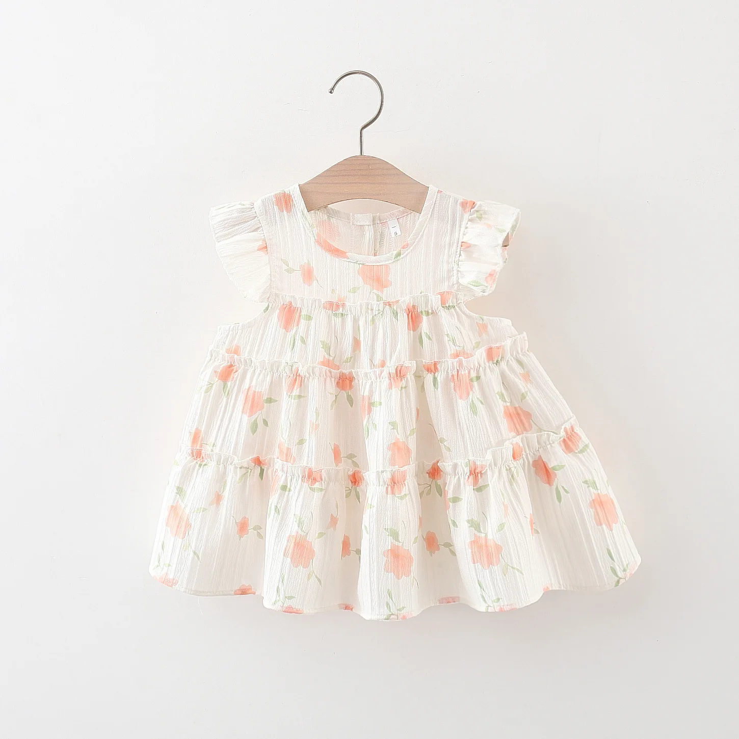 (0-3 Years Old) Summer Baby Girl Cotton Full Of Small Flowers Flying Sleeve Dress, Cute Princess Dress For Girls