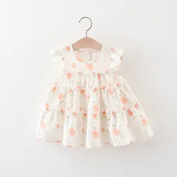 (0-3 Years Old) Summer Baby Girl Cotton Full Of Small Flowers Flying Sleeve Dress, Cute Princess Dress For Girls