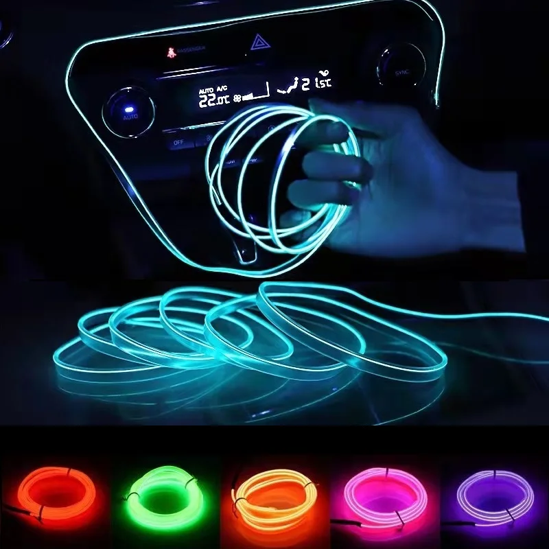 10m/3m/5m Neon LED Car Interior Lighting Strips Auto LED Strip Garland EL Wire Rope Car Decoration lamp Flexible Tube 12V
