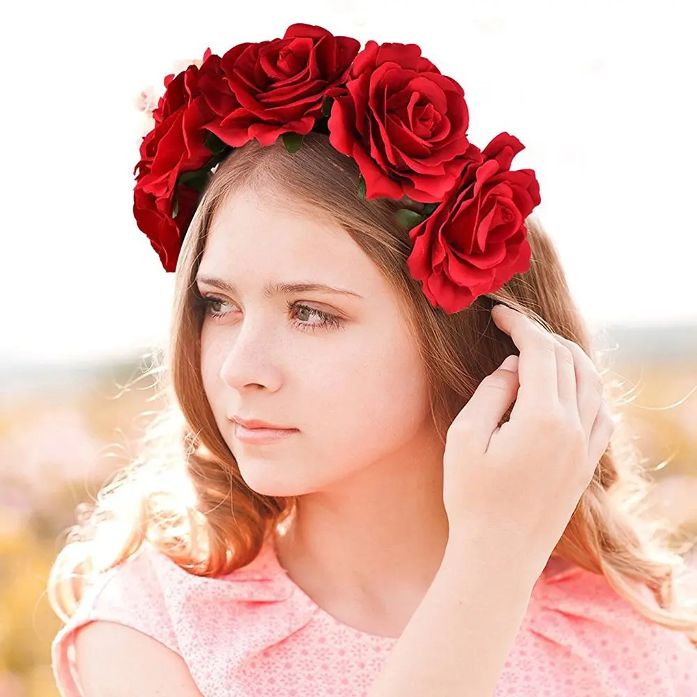 Girl Crown Floral Rose Flower Headband Hairband Wedding Hair Garland Headpiece