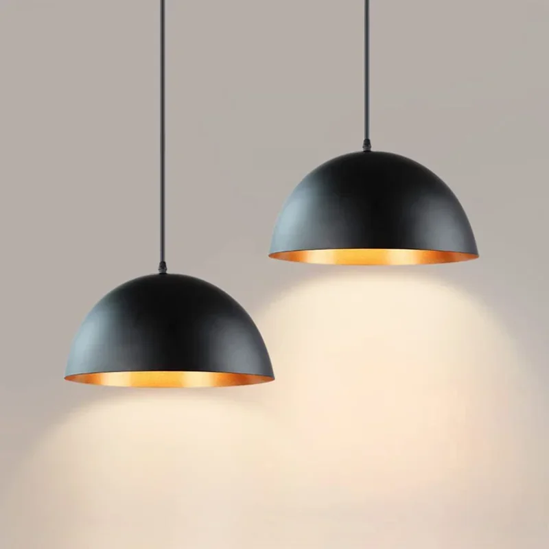 estilo industrial restaurante luz pendente lustre semicirculo preto luminaria de suspensao apto para jantar sotao bar contador e27 01