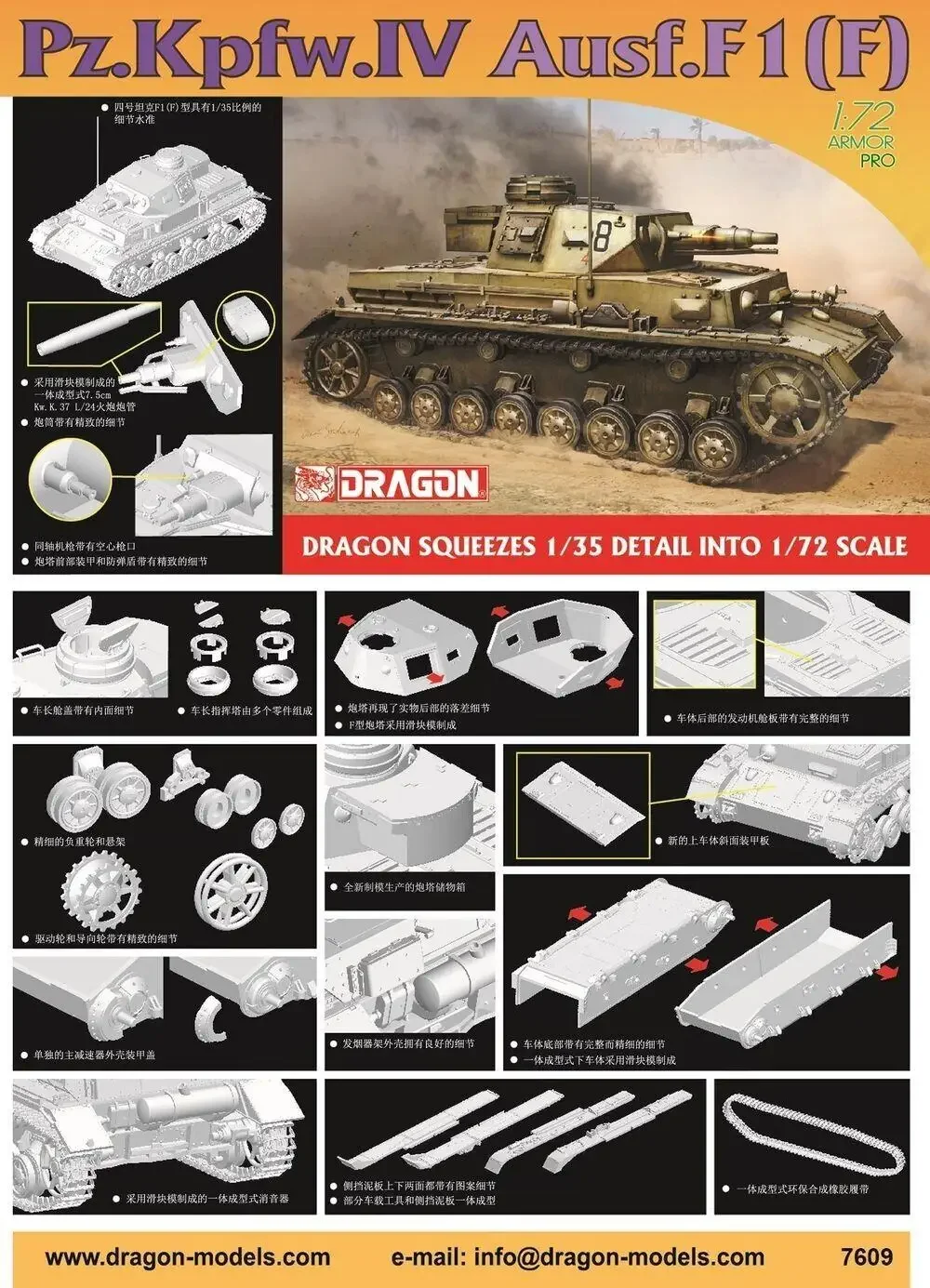 DRAGON 7609 1/72 Scale Pz.Kpfw.IV Ausf.F1(F) model