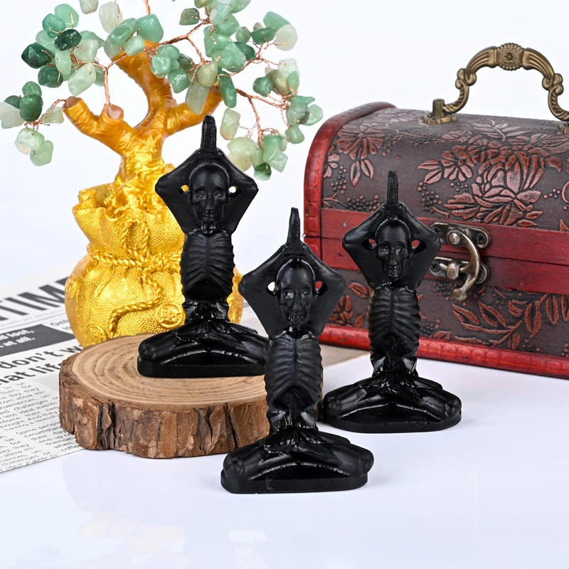 

1 Piece Natural Black Obsidian Yoga Men Arts Crafts Quartz Crystal Skull Reiki Healing Chakra Gemstone Figurine Home Decoration