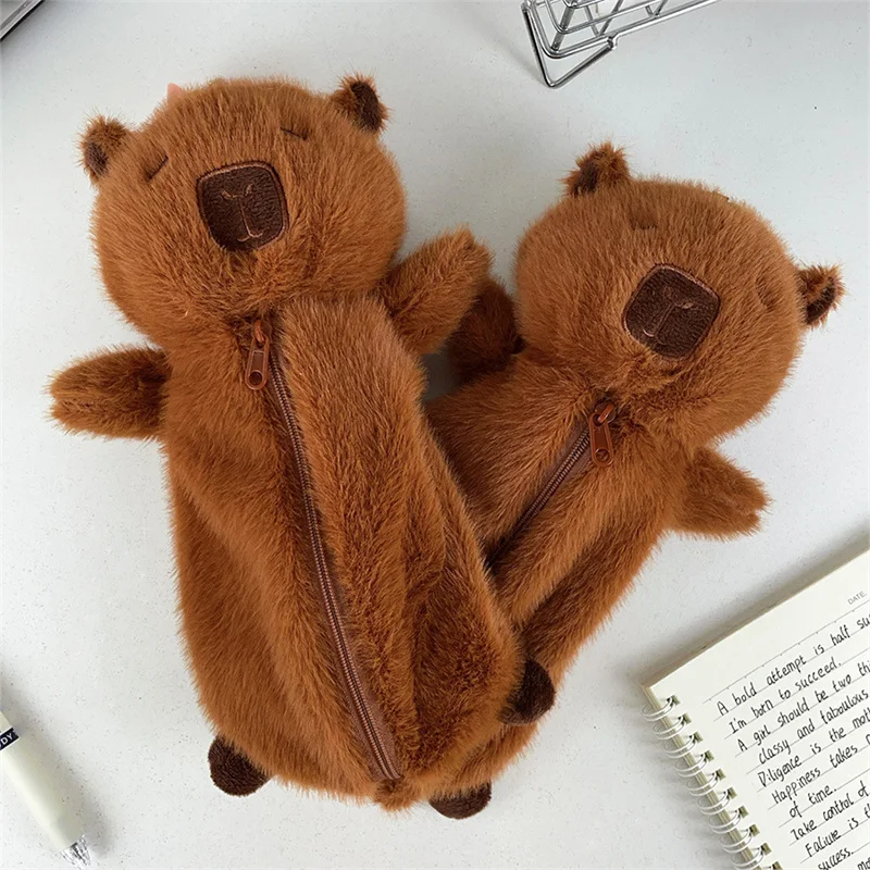 

Large Capacity Capybara Plush Pen Bag Clutch Cute Soft Animal Doll Multi-functional Zipper Stationery Bag Student Products