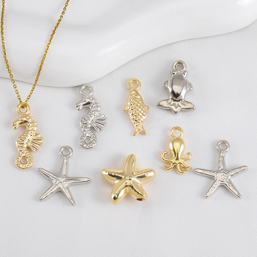 50pcs CCB Marine Life Charms Starfish Shell Hippocampus Octopus Charms Pendants For DIY Jewelry Making  Accessories Findings
