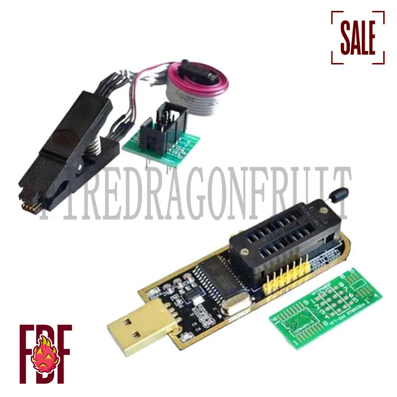 

CH341A USB Programmer SOP8 Clip Motherboard Router LCD, Gold Plated, No Soldering Required,-Border