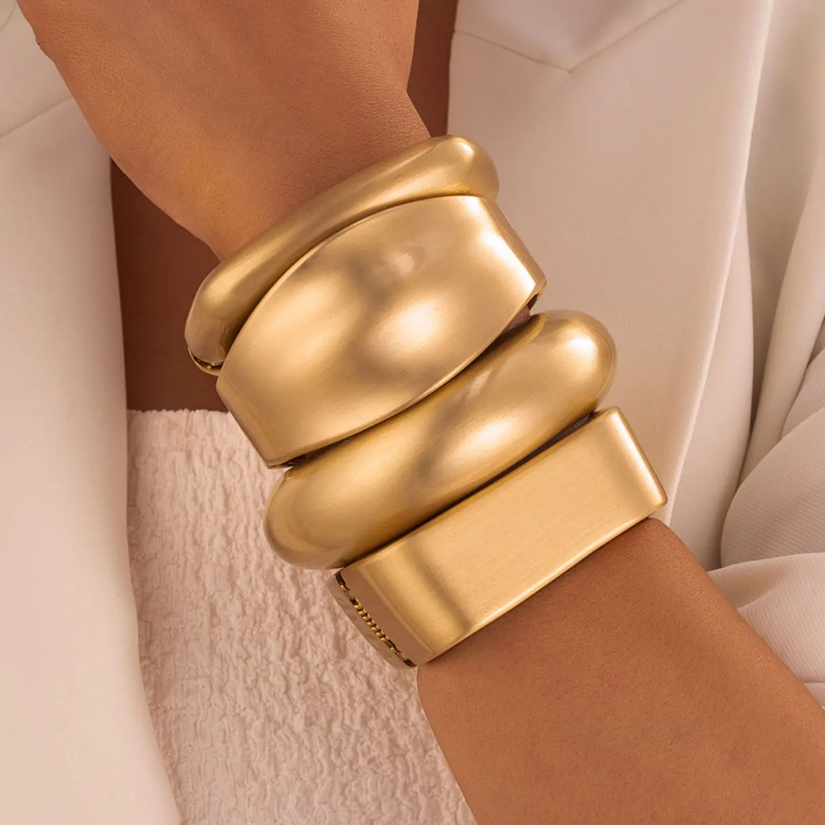 

KMVEXO Punk Gold Color Hip Hop Frosted Matte Heavy Metal Geometric Cuff Wide Bangles For Women Spring Open Bracelets Men Jewelry