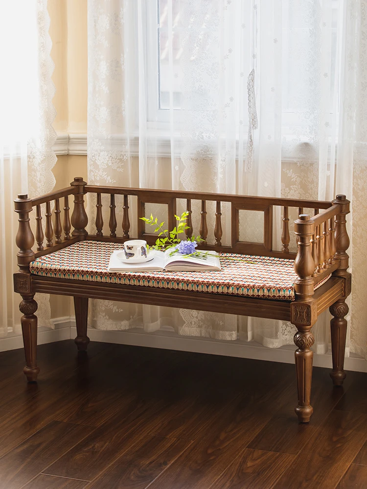 

Retro solid wood bench living room home medieval double chair
