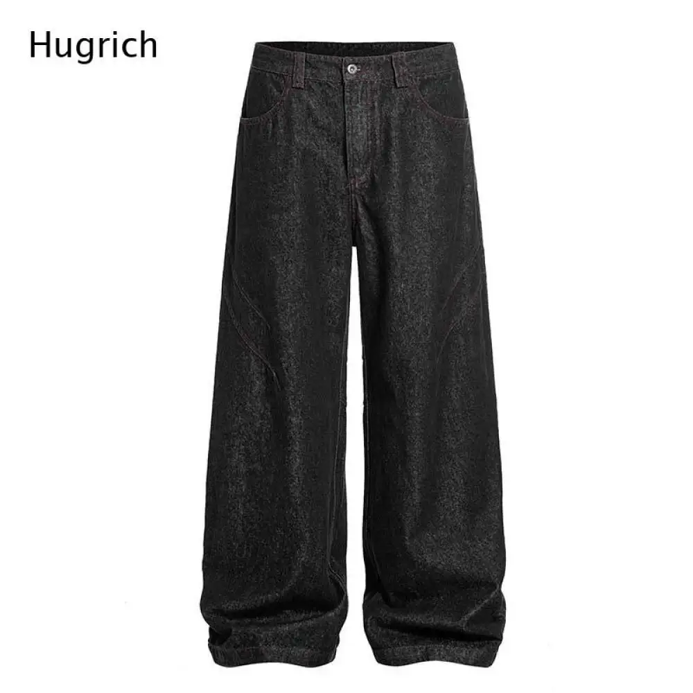 Black Wide Leg Jeans Red Contrast Stitching High Waist Baggy Denim Pants for Streetwear Casual Outfits