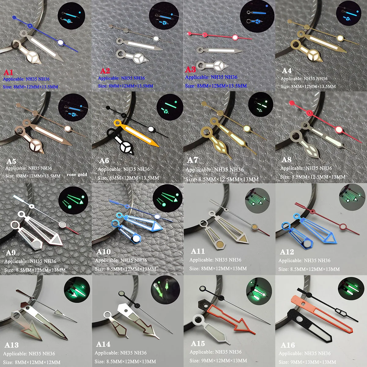 green luminous NH35 hands NH36 hands pointer Silver needle Watch accessories suitable for nh35 Second Hands nh36 movement A17-37