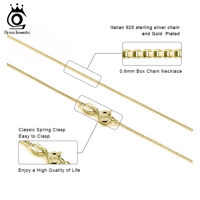 ORSA JEWELS 100% Genuine 925 Sterling Silver 0.6mm Box Chain Necklace Thin Chain Basic Punk 40-60cm Minimalist Jewelry SC07