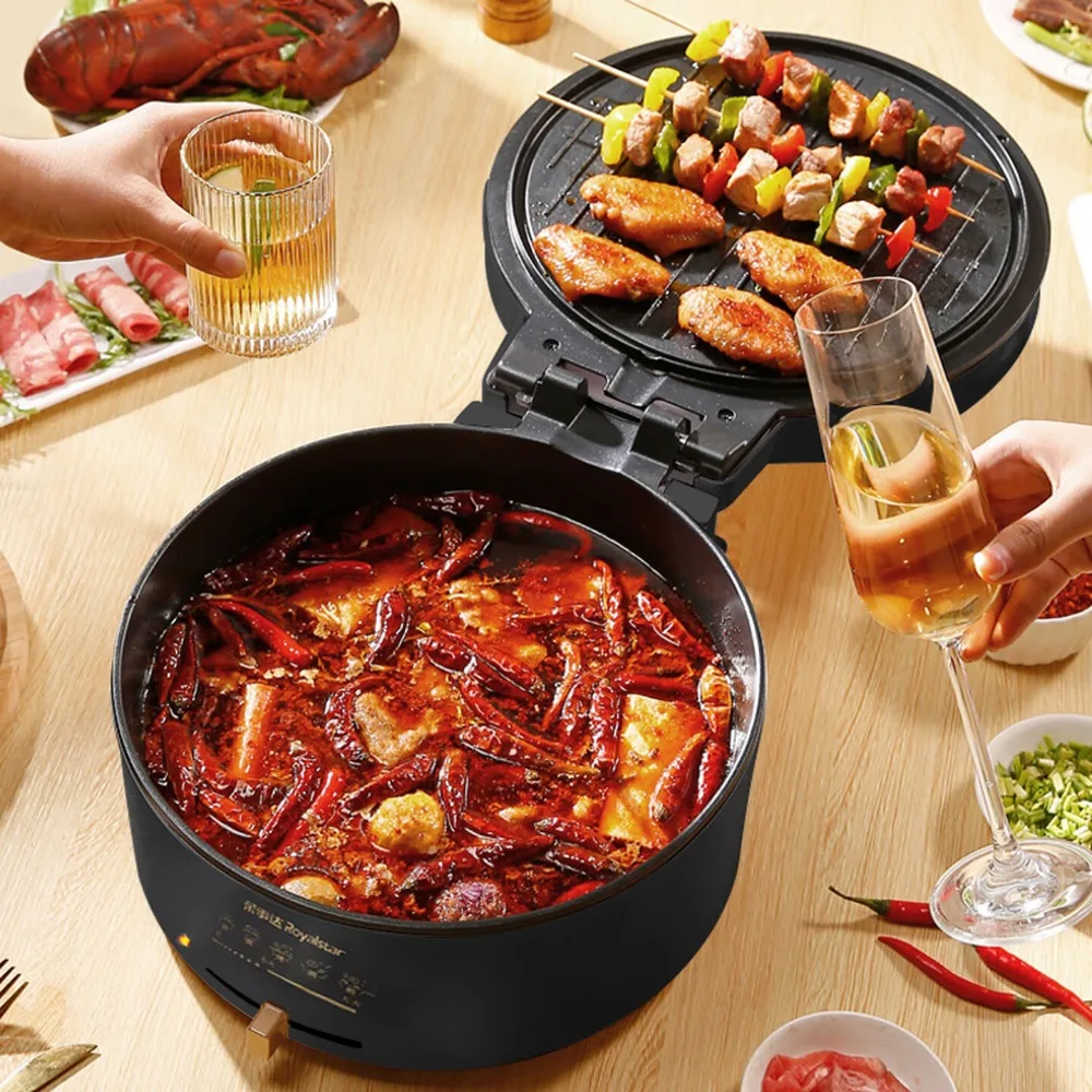 Electric Skillet Grill Hot Pot 2‑in‑1 Household Multi‑Function Large Size Double‑Sided Heating 7cm Deepened Pot 220V Cookers