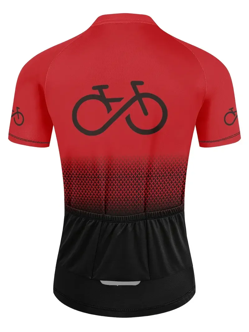 Men's Zip Up Color Block Cycling Jersey, Quick Dry, Moisture Wicking, Breathable Short Sleeves MTB Mountain Bike Shirt