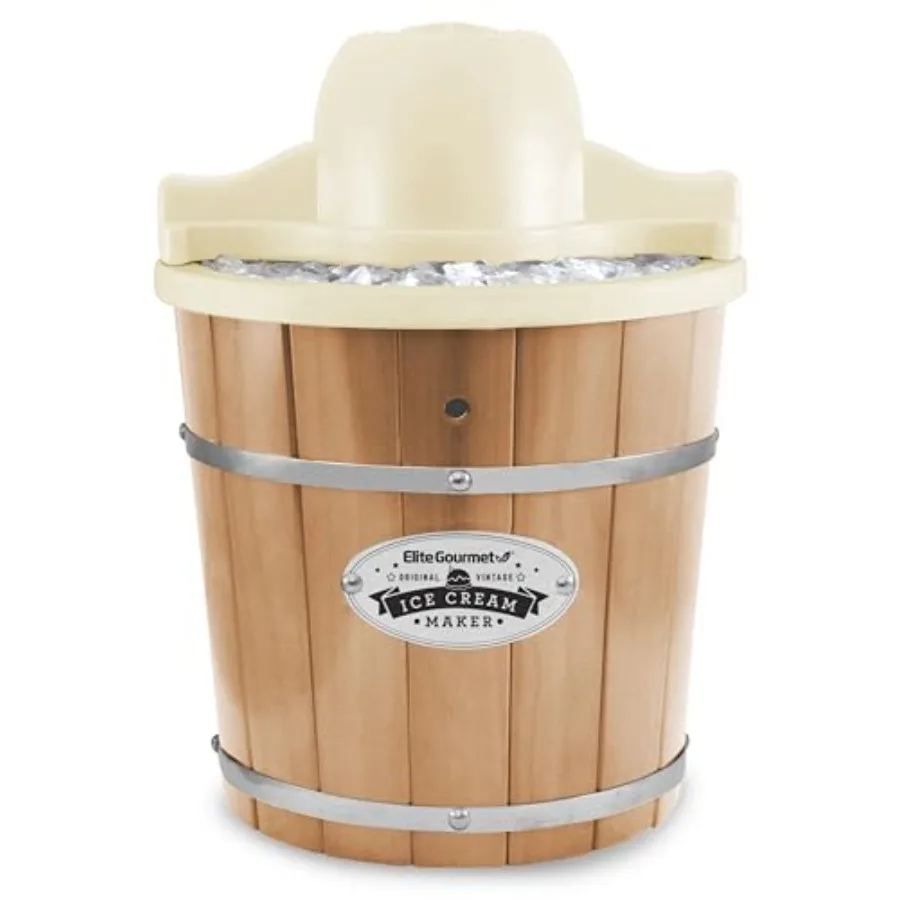 

Электрическая машина для приготовления мороженого в старинном стиле, 4 кварта, с деревянным ведром, конструкция из нержавеющей стали, белая отделка, проста в использовании и чистке.