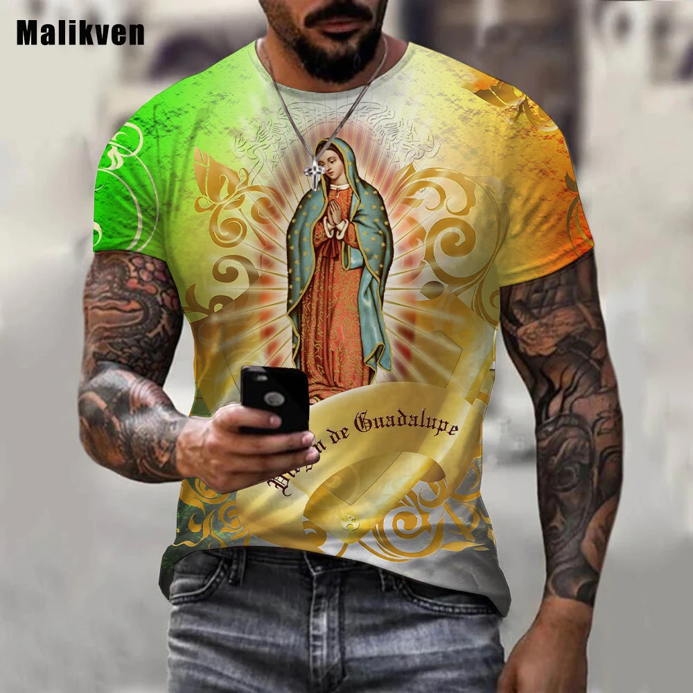 

2022 New Guadalupe Virgin Mary Catholic Printed 3D T-shirt Men Women Summer Fashion Casual Clothes Harajuku Streetwear Tops