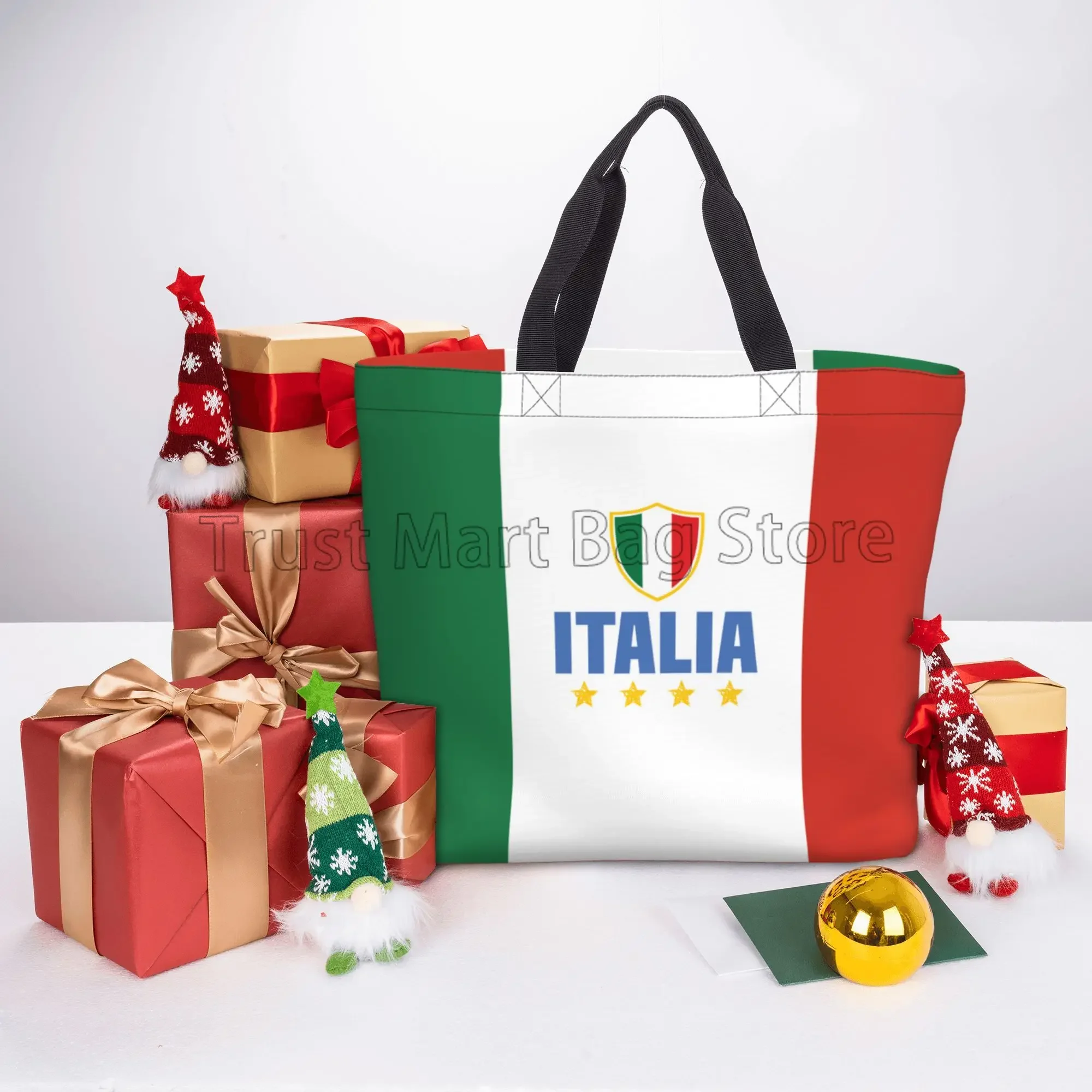 Italy Flag Handbags Reusable Grocery Bags Shopping Tote for Women Foldable Waterproof Book Tote Reusable Shoulder Bag