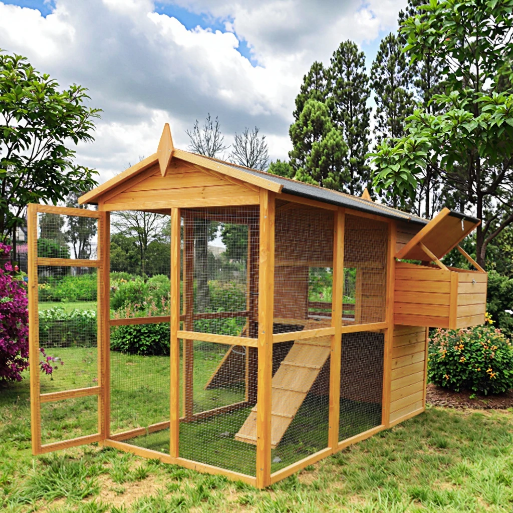 

Custom SHUNDA Luxury Modern Breathable Eco-Friendly Solid Fir Wood Outdoor Pet House Asphalt Roof Horizontal Sliding Print