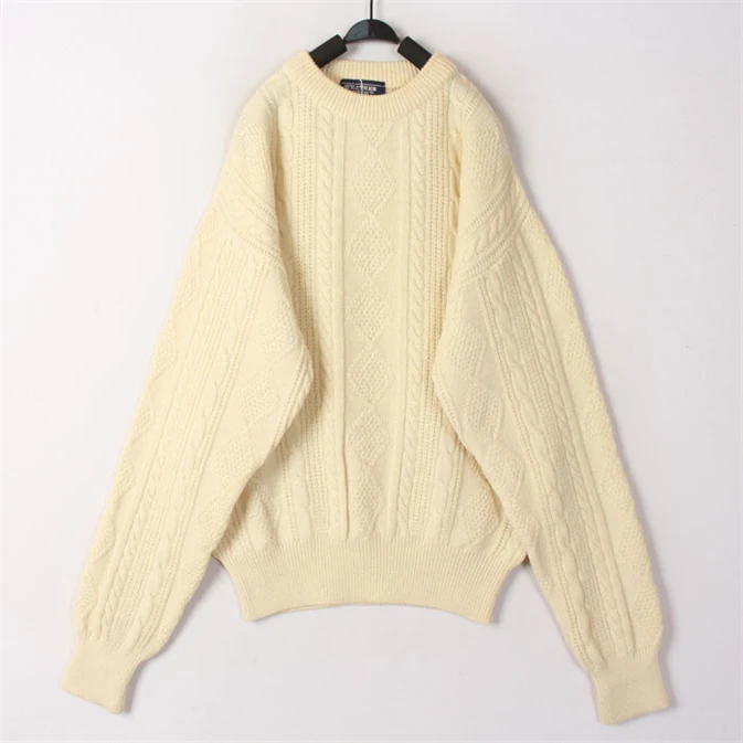 

Vintage Autumn Winter White 3D Knitwear Sweater Cardigan Bean Wool Thickened Long Sleeve Loose Fit Women's Online Exclusive