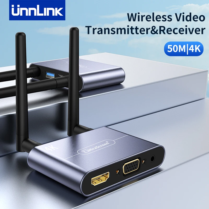 Unnlink 4K bezprzewodowy klucz telewizyjny 50m 5G telefon Wi-Fi Laptop do odbiornika HDMI VGA dla iPhone iPad Mac Windows Android