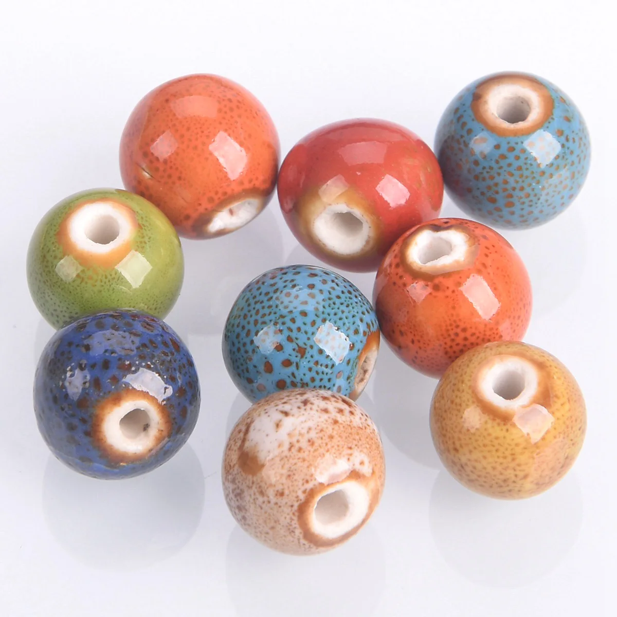 Round 6mm 8mm 10mm 12mm 14mm Random Mixed Colors Handmade Fancy Glazed Ceramic Porcelain Loose Beads For Jewelry Making DIY