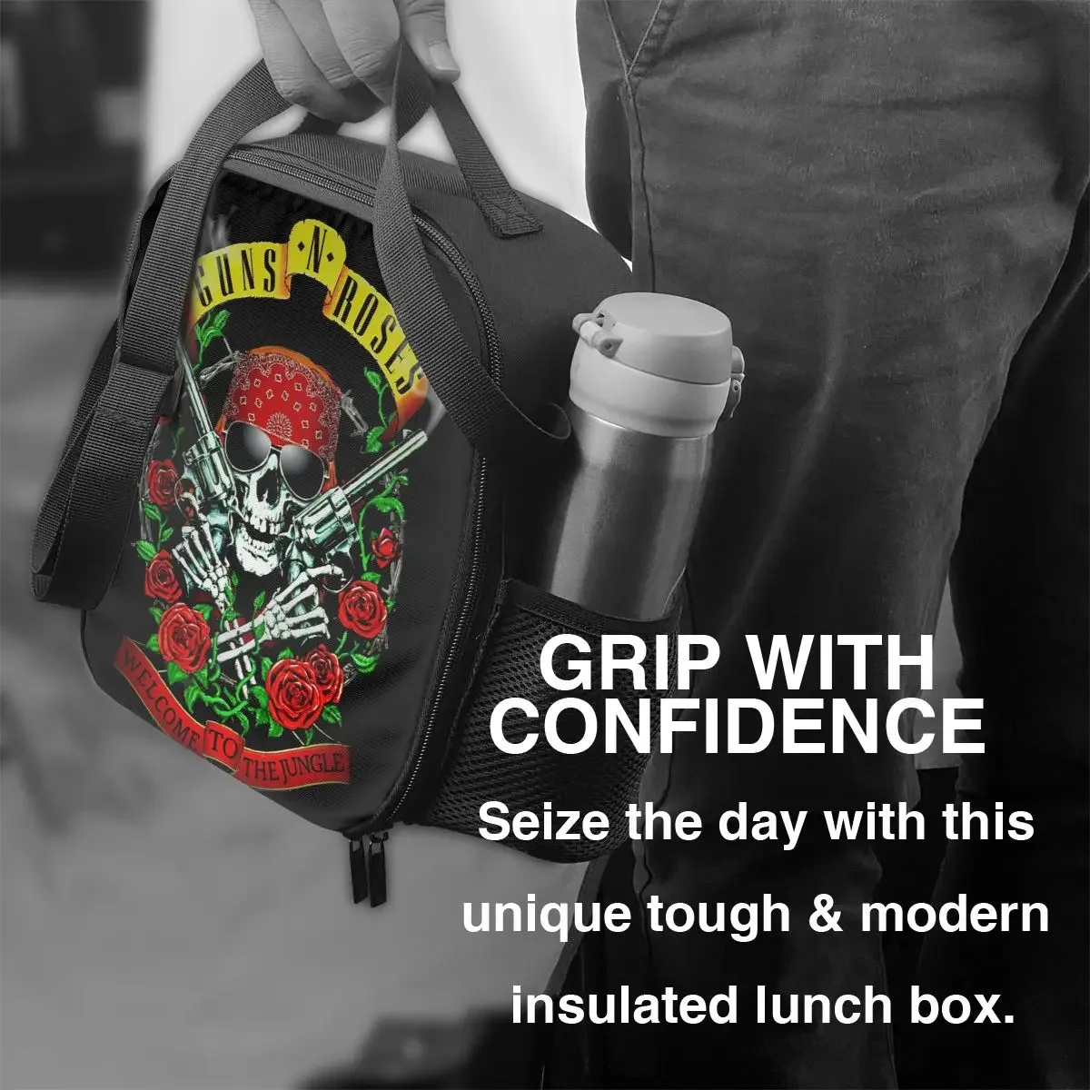 Fiambrera con logotipo de Guns N Roses, bolsa de almuerzo informal Rock, bolsa térmica portátil con cremallera, bolsa enfriadora con estampado