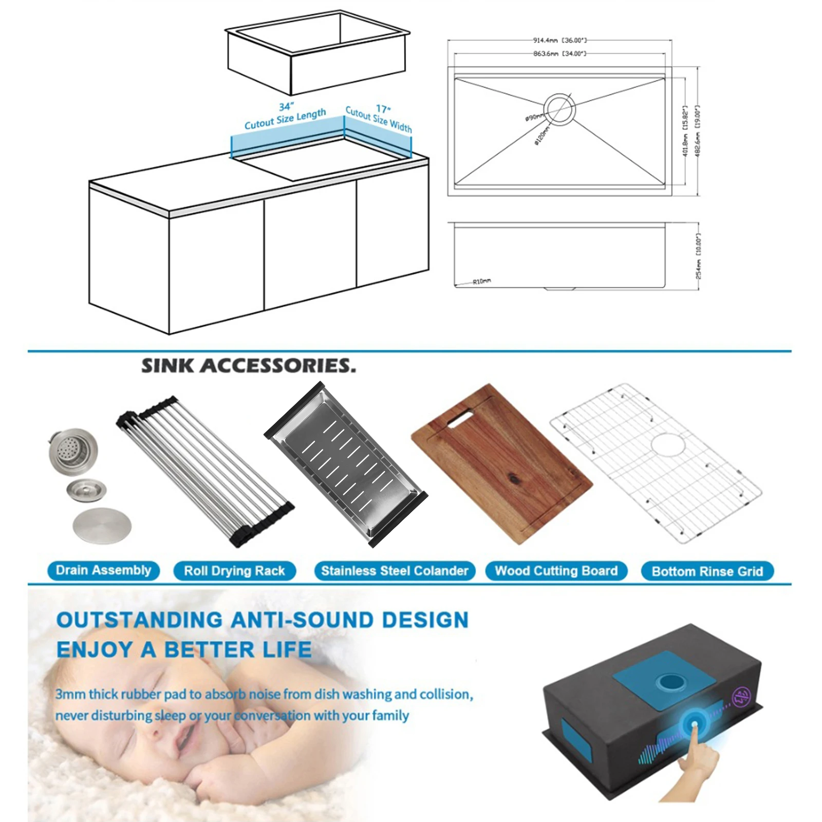 

16 Gauge Undermount Kitchen Sink Stainless Steel 30/33 Inch Under Counter Kitchen Sink with Accessories Multifunction Chef Sink