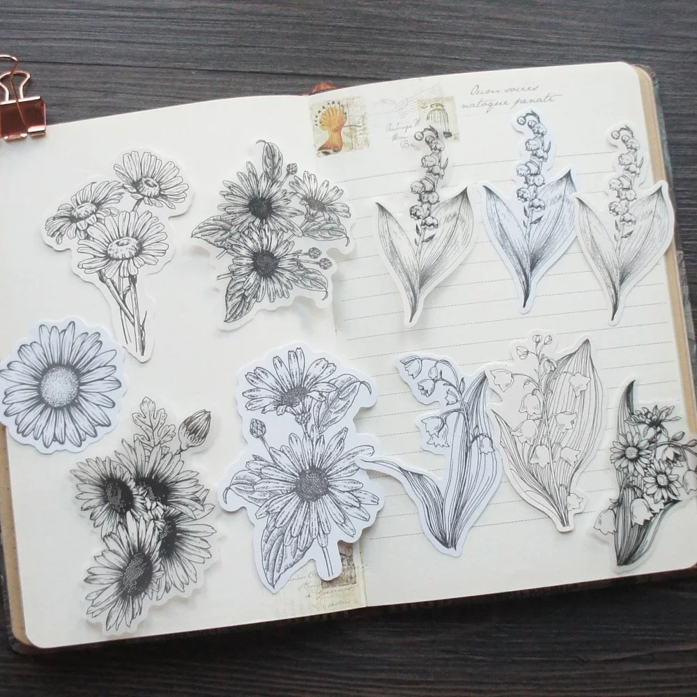 

28pcs Pen Painting Natural Flowers Rose Lily of The Valley Style Sticker Scrapbooking DIY Gift Packing Label Decoration Tag