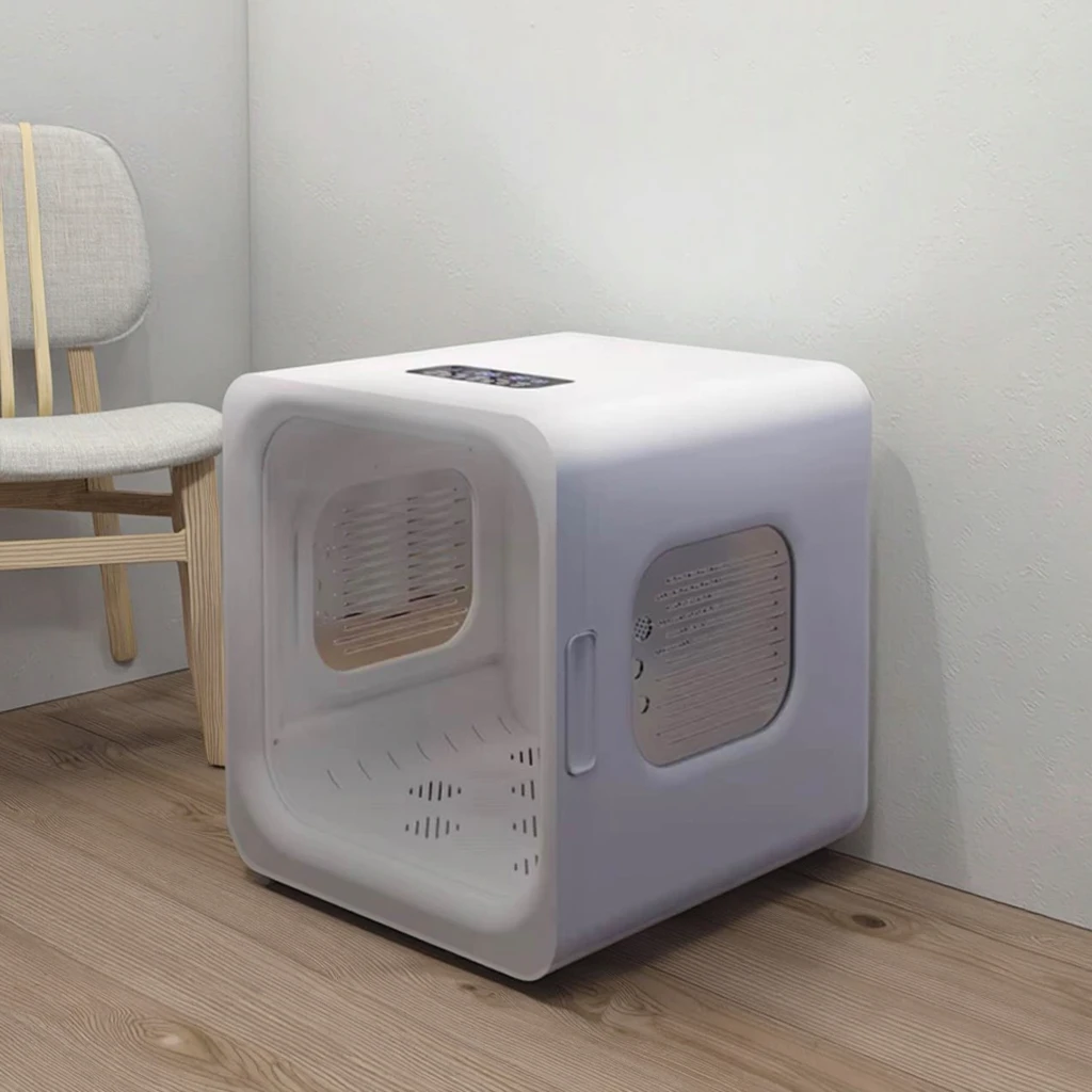 

Automatic Luxury Cat Dog Dryer Foldable Pedestal Stand With Tempered Glass And LED Lighting For Bathroom Use