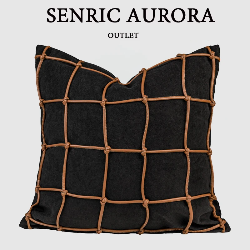 

Легкий роскошный чехол для подушки, черный, оранжевый, коричневый, кожаная веревка, тканая сетка, квадратная наволочка для дома, отеля, кровати, гостиной, дивана