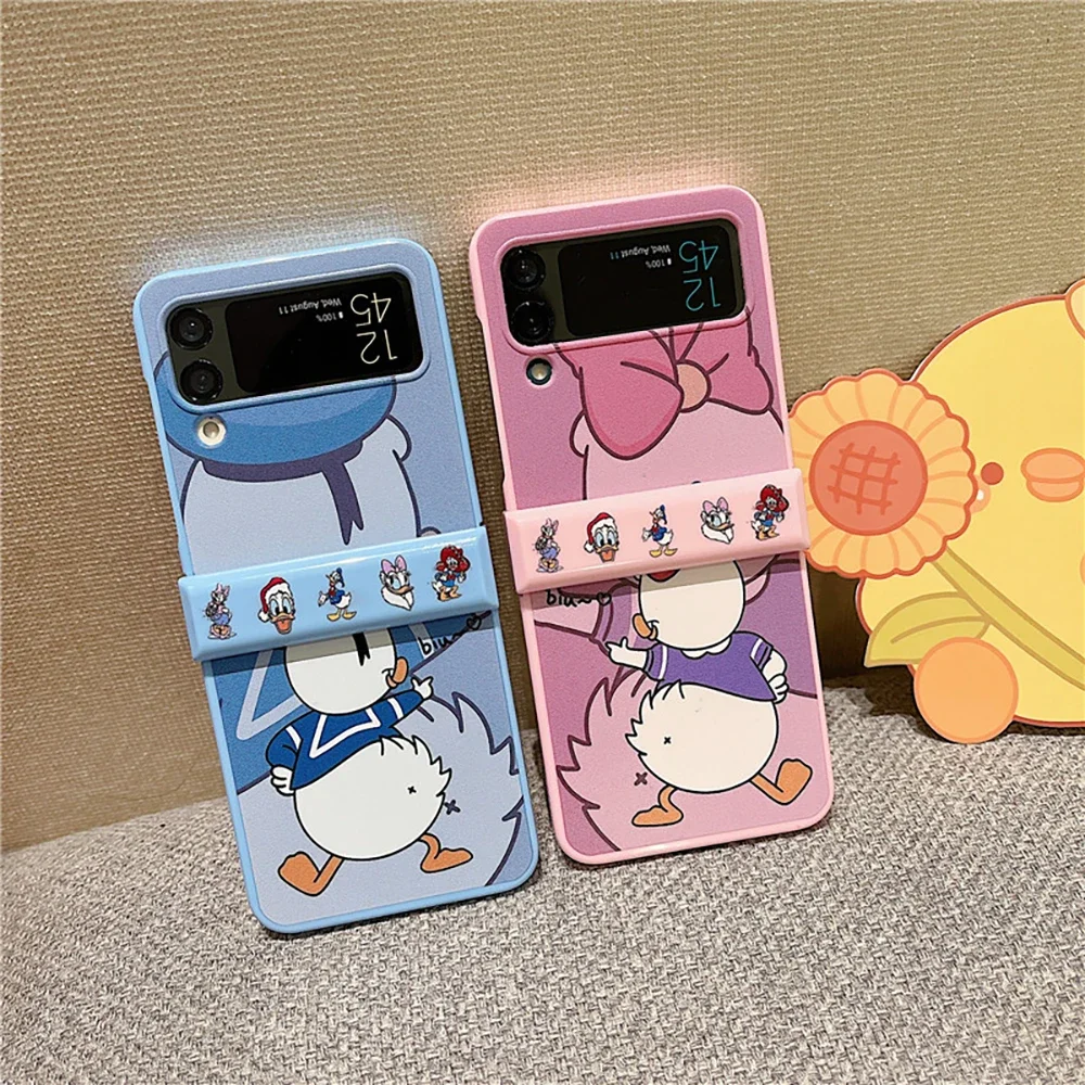 Kawaii Cartoon Donald Daisy Duck Phone Case for Samsung Galaxy Z Flip 3 4 Z Flip 5 6 5G PC Hard Anti-drop Back Cover Funda Gift