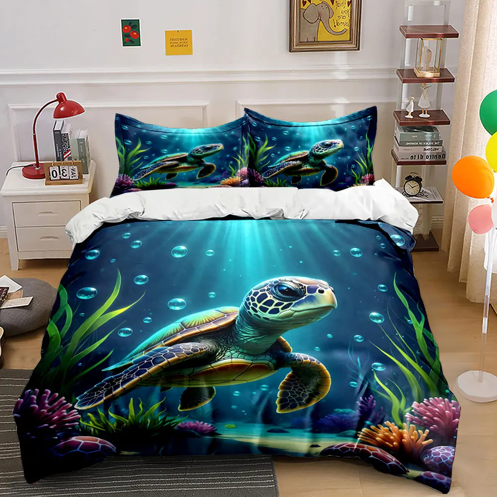 Graceful sea turtle swimming underwater Print Bedding set 3PC 1duvet cover 2pillowcases adult and children bedding set Luxury