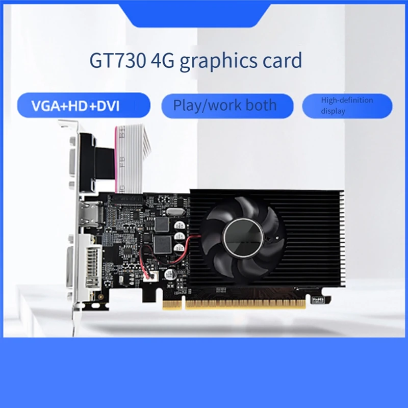 

1 Piece GT730 4G Game Graphics Card Fan Cooling Desktop Computer Office Graphics Card HD Display Interface Graphics Card Black