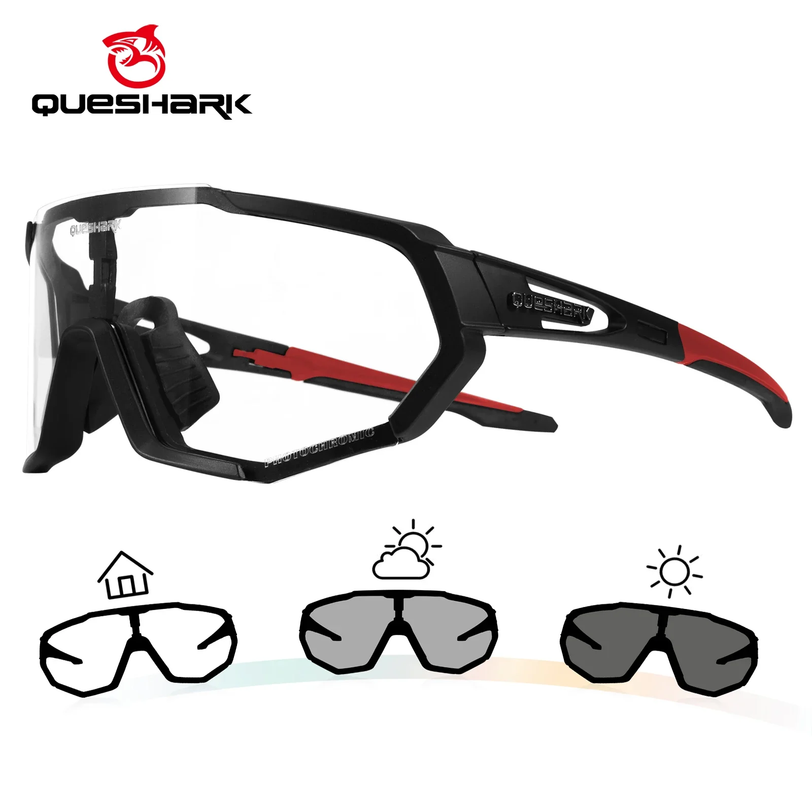 QUESHARK Women Men Photochromic Cycling Sunglasses Printed Sports MTB Bicycle Eyewear Riding Road Bike Glasses Goggles QE48