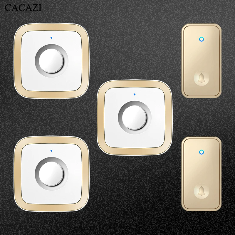 CACAZI Wireless Doorbell No Need Battery required Waterproof Door bell Sets Home Outdoor Kinetic Ring Chime Doorbell(White&Gold)