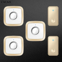 CACAZI Wireless Doorbell No Need Battery required Waterproof Door bell Sets Home Outdoor Kinetic Ring Chime Doorbell(White&Gold)