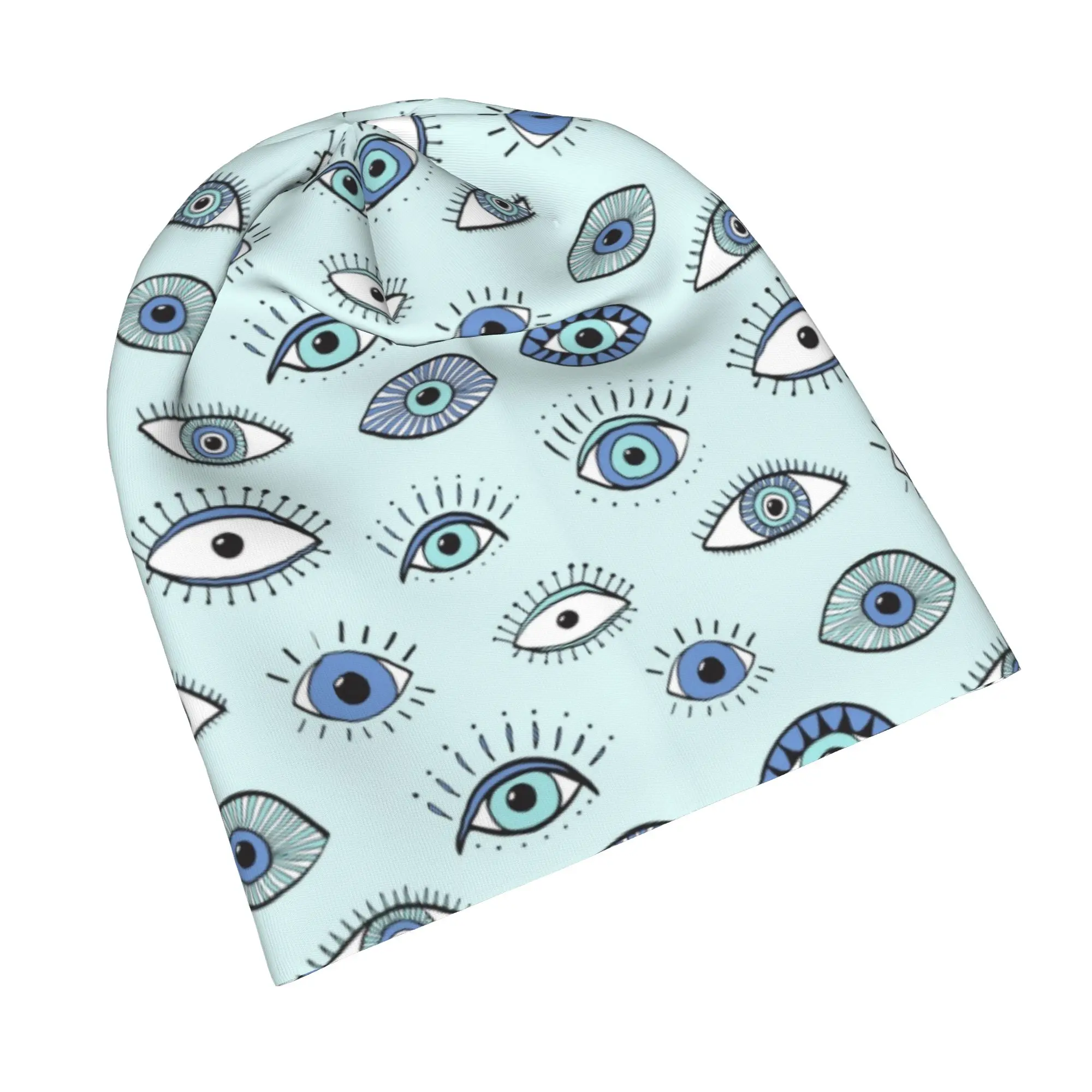 Evil eye! Skullies Beanies Hat Evil Eye Blue Nazar Amulet Pattern Boho Spring Unisex Street Cap Warm Dual-use Bonnet Hats