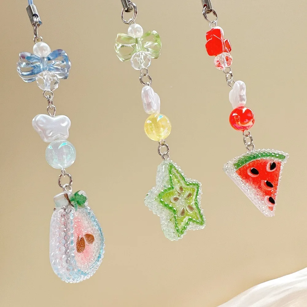 Kawaii Sweet Fruit Pendant Phone Strap Wrist Strap Cartoon Backpack Charm Decoration Anti Loss Fruit Party Pendant Girls Women